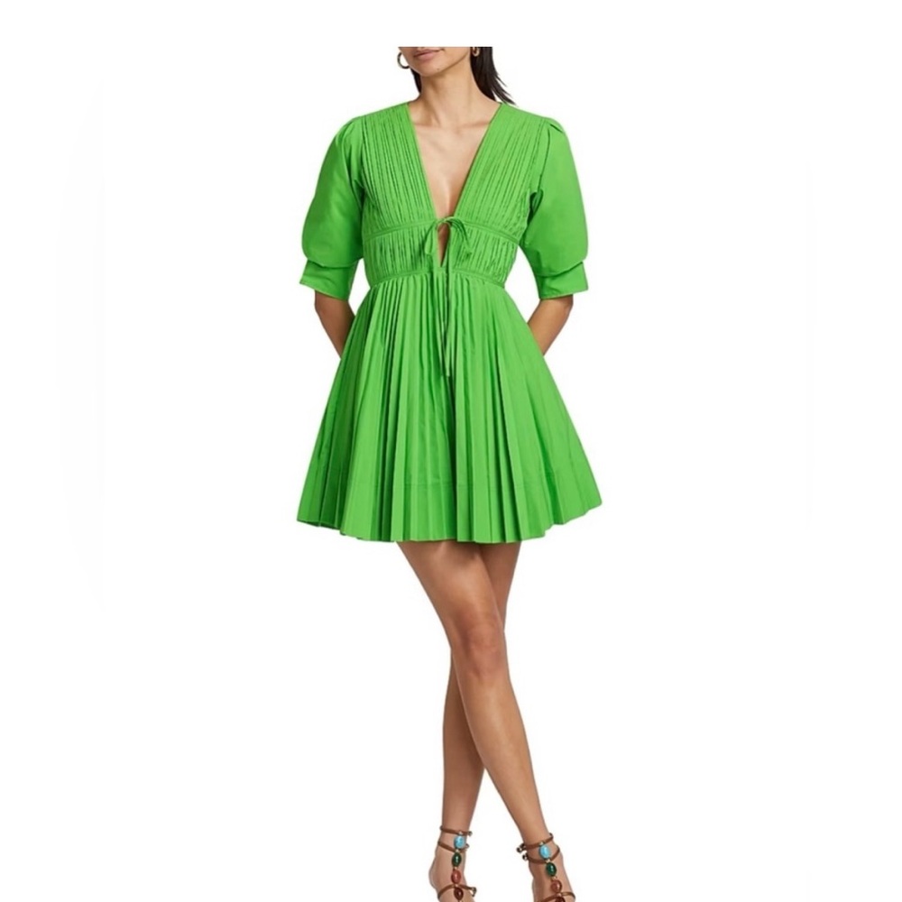 Simkhai Plunge V-Neck Tie-Front Green Mini Dress